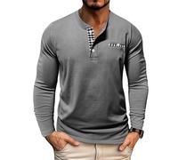 Men's Long Sleeves T-Shirt Lightweight Comfortable Breathable Button Placket Shirt Classic Trend Casual Solid Color T-Shirts C-Grey S