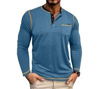 Men's Long Sleeves T-Shirt Lightweight Comfortable Breathable Button Placket Shirt Classic Trend Casual Solid Color T-Shirts K-Blue XL