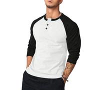 Men's Long Sleeves T-Shirt Lightweight Comfortable Breathable Color Matching T-Shirts Classic Trend Casual Button Placket Shirt A-White XXL