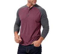 Men's Long Sleeves T-Shirt Lightweight Comfortable Breathable Fashion Color Matching T-Shirts Classic Trend Casual Basic Shirt P-Red L