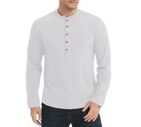 Men's Long Sleeves T-Shirt Lightweight Comfortable Breathable Solid Color T-Shirts Classic Trend Casual Button Placket Shirt B-White L