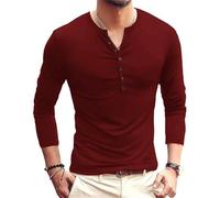 Men's Long Sleeves T-Shirt Lightweight Comfortable Fashion Basic Shirt Classic Trend Casual Solid Color T-Shirts N-Wine Red S