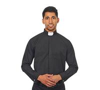 Men's Long Sleeves Tab Collar Clergy Shirt Black - black - 17"-17.5" Neck 34"-35" Sleeve