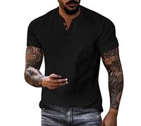 Men's Long T-Shirt Night Men Summer Casual Shirt Cotton Linen Blouse Short Sleeve Turn-Down Collar Button Fashion Small Top T-Shirt Pack, Black, 5XL