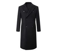 Mens Long Trench Coat Double Breasted Warm Coat Casual Slim Fit Outwear Wool Business Winter Jacket Peacoat Thickened Quilted Extra Long Over The Knee Woolen Coats Slim Windbreaker Black