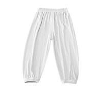 Men's Long Trousers, Breathable, Quick-Drying Children's Trousers, Unisex, Loose Elastic Waist, Cuffs at the Ankles, Boys Trousers 98, White, 4-5 Years