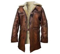 Mens Long Winter Bomber Warm Faux Fur Shearling Stylish Leather Trench Coat Jacket