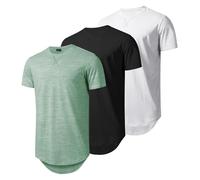 Mens Longline Gym Muscle Bodybuilding Tshirts Hipster Reflective Line Scallop Crewneck Tees Shirts Tops, Black+white-green27, XL