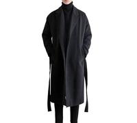 Men's Loose Belted Wool Blend Peacoat Thick Notch Lapel Long Trench Coats Casual Warm Fashion Jacket, Black, XX-L