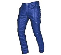 Men's Loose Black Vintage Skirt Casual Trousers Men's Faux Leather Trousers Steampunk PU Leather Trousers Slim Fit Long Trousers Stretch Tight Pencil Trousers Night Club, blue, XXXXXL