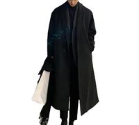 Men's Loose Casual Single-Breasted Overcoat Autumn Winter Fashion Long Sleeve Woolen Long Coat Black XL