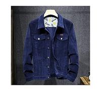 Mens Loose Denim Jacket - Solid Color Corduroy Autumn Jean Coat, Retro Tooling Long Sleeve Button Up Wash Cowboy Top, With Pockets For For Teenager Plus Size S - 4Xl,Blue,L