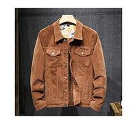 Mens Loose Denim Jacket - Solid Color Corduroy Autumn Jean Coat, Retro Tooling Long Sleeve Button Up Wash Cowboy Top, With Pockets For For Teenager Plus Size S - 4Xl,Brown,L