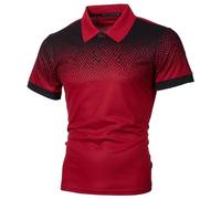 Men's Loose Fit Printed Collared Polo Shirt Casual Basic Polo Shirt Short Sleeve Button Up Polo Shirts (Red,5XL)