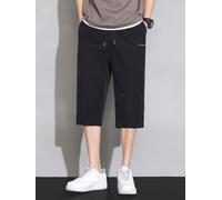 Men's Loose Fit Seven-Point Trousers Polyester(Black XXXL)
