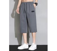 Men's Loose Fit Seven-Point Trousers Polyester(Dark Gray L)