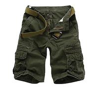 Men's Loose Fit Twill Cargo Short Lightweight Cotton Relaxed Fit Casual Multi-Pocket Tooling Shorts Pants with No Belt, Green1, 31