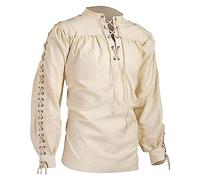 Men's Loose Linen Medieval Gothic Renaissance Shirt Long Sleeve Viking Pirate Mercenary Scottish Costume (Beige, 3XL)