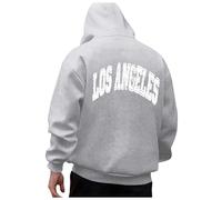 Men's Los Angeles California Letter Print Graphic Hoodies Vintage Winter Fall Essential Hooded Sweatshirts Trendy Plus Size Casual Loose Fit Sweaters 2025 Anime College Backwoods Y2K Grey