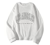 Men's Los Angeles California Sweatshirts Loose Fit Solid Long Sleeve Crewneck Soft Sweatshirts for Men Sporty Clothes Vintage Letter Print Outfits College Graphic Fall Backwoods Mens White