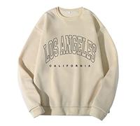 Men's Los Angeles California Sweatshirts Loose Fit Solid Long Sleeve Crewneck Soft Sweatshirts for Men Sporty Clothes Vintage Letter Print Outfits College Graphic Fall Backwoods Mens Beige