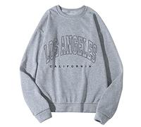 Men's Los Angeles California Sweatshirts Loose Fit Solid Long Sleeve Crewneck Soft Sweatshirts for Men Sporty Clothes Vintage Letter Print Outfits College Graphic Fall Backwoods Mens Grey