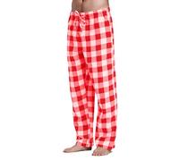 Mens Lounge Pants Mens Four Seasons Soft Home Plaid Nightwear Causal Loose Lightweight Wide Leg Elasticated Waist Plaid Pj Bottoms Jogging Sleepwear Bottoms Trousers Nightwear Loungewear Pants Red