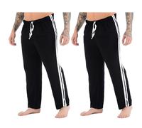 Mens Lounge Pants Plain Nightwear Elasticated Waist Striped Jog Jogging Tracksuit Bottoms Poly Cotton Pyjama Pjs Joggers Sleepwear Casual Gym Lightweight Loungewear (2 Pack Black,2XL)
