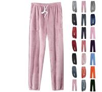 Mens Lounge Pants Pyjama Bottoms Womens Fluffy Flannel Solid Pyjamas Soft Pockets Bottoms Elastic High Waist Pants Thermal Wide Trousers Think Fleece Pantaloons Fleece Pyjamas Men # Pink XL