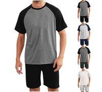Mens Lounge Pyjama Set Clearance - 2 Piece Short Sleeve Summer Loungewear Soft Modal Sleep Shirts Shorts Sleepwear Outfits Raglan Baseball Tee Shirt Casual and Comfortable Nightwear Sets for Him