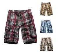 Men'S Lounge Shorts Mens Check Cargo Shorts Button Fastening Half Pants With Multi Pockets Bottoms Regular Fit Casual Trunks Straight Legs Overalls Plaid Combat Bottoms For Outdoor Walking