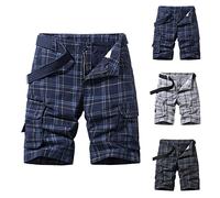 Men'S Lounge Shorts Mens Check Cargo Shorts Button Fastening Half Pants With Multi Pockets Bottoms Regular Fit Casual Trunks Straight Legs Overalls Plaid Combat Bottoms For Outdoor Walking