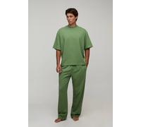 Men's Loungewear Oversized T-Shirt And Straight Leg Lounge Set | Olive | Size Large | BOOHOOMAN