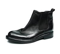 Men's Low Block Heel Chelsea Short Boots Round Toe Leather Ankle Boots Pull on Office Dress Shoes,Black,8 UK