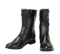 Men's Low Block Heel Medieval Boots PU Leather Mid-Calf Boots with Buckle Round Toe Pirate Boot,Black,6.5 UK