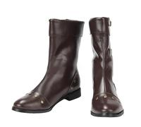 Men's Low Block Heel Medieval Boots PU Leather Mid-Calf Boots with Buckle Round Toe Pirate Boot,Brown,5 UK