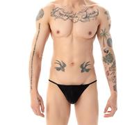 Men's Low Rise G-String Thong Jockstrap Sexy Underwear, Lightweight Bikini Brief in Black, Size M