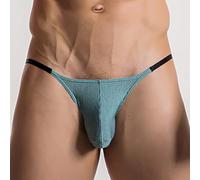 Men's Low Rise Nylon Briefs, Breathable T-Back G-String Thong Underwear Lingerie in White Black Green Gray Blue(2XL Green)