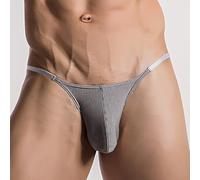 Men's Low Rise Nylon Briefs, Breathable T-Back G-String Thong Underwear Lingerie in White Black Green Gray Blue(2XL Gray)