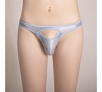 Men's Low Rise Thongs Glossy See Through Stretch Briefs Underwear for Unique Appeal (Blue)