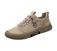 Men's Low Top Breathable Canvas Casual Walking Shoes - Lightweight Lace Up, Non Slip Rubber Sole for Daily Walks Khaki