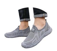 Mens Low Top Slip On Trainers, Casual Mesh Nordic Walking Shoes, Summer Breathable Nurse Work Shoes, Wide Fit Shallow Mouth Outdoor Sneakers, Lightweight Tennis Soft Plain Trainer for Everyday Grey