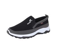 Mens Low Top Sneakers, Mens Trainers Arch Support, Slip On Sporty Shoes with Anti Slip Soles Platform Sneakers Athletic Tennis Sneaker Lightweight Walking Shoe Flat Jogging Shoe Black