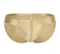 Men's Low Waist Briefs Breathable Underwear with Oil Shiny Glossy Smooth Fabric Comfortable Underpants (M Apricot)