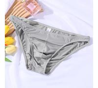 Mens Low Waist Briefs in Soft Ice Silk Breathable Underwear for Year Round Wear (L Gray)