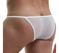 Men's Lowrise Nylon Bikini Briefs with Pouch for Breathable Comfort and Ice Silk Feel (XL White)