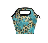 mens lunch bag with Curved handle lunch boxes for women Reusable cooler bags insulated for beach for Office Camping Golden Blue Leopard Print