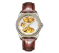 Men's Luxury Automatic Mechanical Waterproof Watch for Men and Women in Stainless Steel with Skeleton Dial Waterproof, #24 (Female) Flour Belt Gold-White, Retro