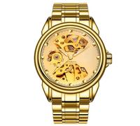 Men's Luxury Automatic Mechanical Waterproof Watch for Men and Women in Stainless Steel with Skeleton Dial Waterproof, #7 (Men's) Gold Watch - Gold Dial, Retro