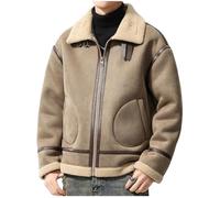 Mens Luxury Aviator Bomber Jacket with Warm Shearling Faux Fur Lining and Classic Suede Finish